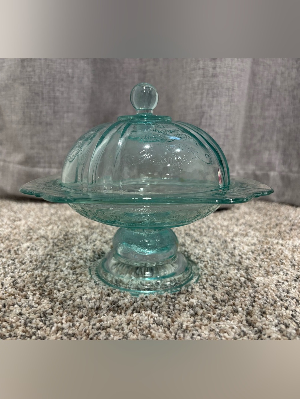 Vintage Indiana Glass Recollections Covered Pedestal Butter Dish Madrid Pattern